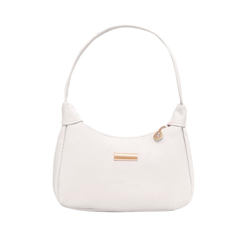 QKEPCY Handtasche Damen PU Leder Schultertasche Umhängetasche Klein Lässige Retro Schulterhandtasche Unterarmtasche Clutch Mini für Dating Party Einkaufe(Weiß) von QKEPCY