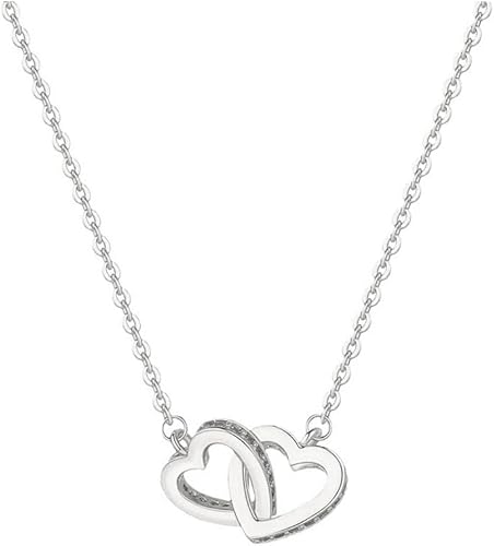 QKEPCY Herzform Doppelherz Halskette Goldfarben Schmuck Damenhalskette Kette Anhänger Herzanhänger Glänzend Elegant von QKEPCY