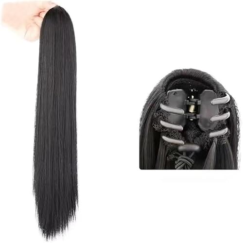 QKEPCY Klaue Clip Pferdeschwanz Extension, Lang Glattes Pferdeschwanz Haarteil Synthetik Haarverlängerung Zopf Haar Extension für Damen Mädchen (Braun Schwarz) von QKEPCY