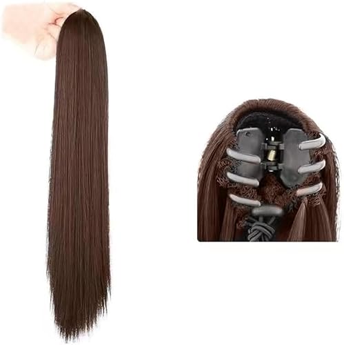 QKEPCY Klaue Clip Pferdeschwanz Extension, Lang Glattes Pferdeschwanz Haarteil Synthetik Haarverlängerung Zopf Haar Extension für Damen Mädchen (Hellbraun) von QKEPCY