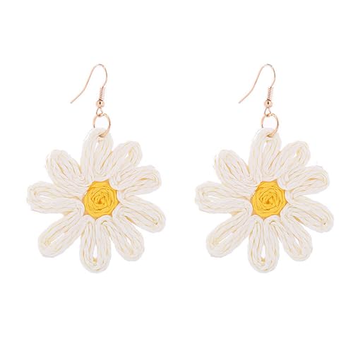 QKEPCY Kleine Blumen Ohrringe Bunt Damen Blumenförmige Ohrringe Gänseblümchen-Ohrringe Ohr Schmuck Boho-Stil Hawaiian Holiday Style Raffia Weaving Schmuckgeschenk für Mädchen von QKEPCY