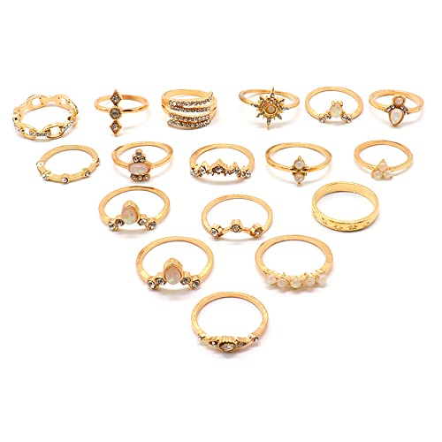 QKEPCY Knöchel Ringe Set Vintage Boho Stapelbare Ringe Opal Kristall Gelenk Fingerringe Set Midi Ringe Daumenring Retro Schmuck für Damen Frauen Mädchen (B) von QKEPCY