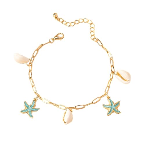 QKEPCY Muschel Fußkettchen für Damen Mädchen Natürliche Muschel Fußkette mit Seestern-Anhänger Boho Knöchelarmbänder Sommer Strand Schmuck von QKEPCY