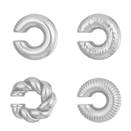 QKEPCY 4 Stück Halbmond Ohrklemmen Set Strukturierte Cform Ohrmanschetten Geometrische Ohrringe Schmuck Damen von QKEPCY