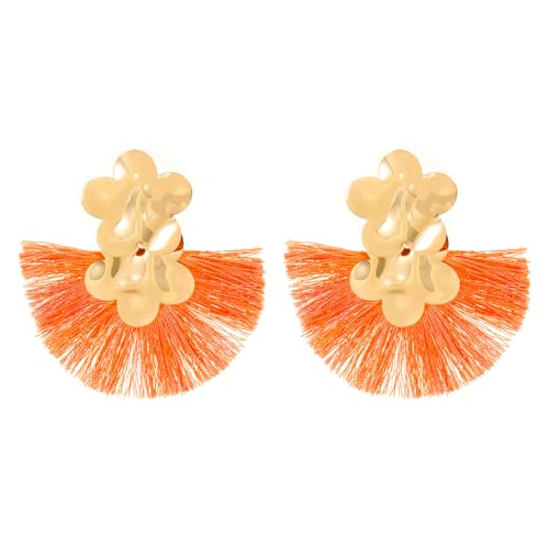 QKEPCY Ohrringe Damen Lange Quaste Fächer Ohrringe Metall Blume Tropfen Ohrringe Boho Hypoallergene Leichte Übertrieben Aussage Ohrstecker Festival Schmuck für Frauen und Mädchen von QKEPCY
