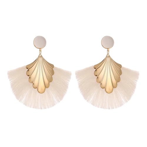 QKEPCY Ohrringe Damen Lange Quaste Fächer Ohrringe Quaste Tropfen Ohrringe Boho Ohrringe Metall Hypoallergene Leichte Aussage Ohrstecker Festival Schmuck für Frauen und Mädchen von QKEPCY