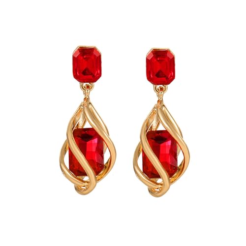 QKEPCY Ohrringe Hängend Modeschmuck Smaragd Tropfen Hoop Hypoallergen Earring Dupes für Mädchen Frauen Geschenke (Rot) von QKEPCY