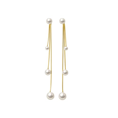 QKEPCY Ohrringe Perlen Silber 925 Vergoldete Creolen Gold Hypoallergene Kette Quaste Perlenohrringe Modeschmuck Perlenohrstecker für Frauen und Mädchen von QKEPCY