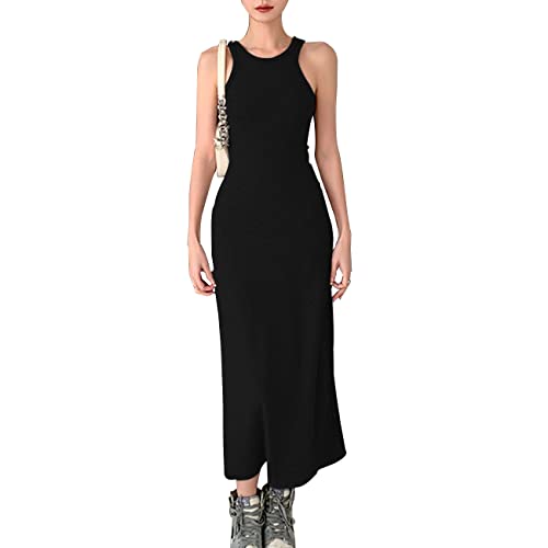 QKEPCY Partykleider für Damen Bodycon Enges Kleid Enganliegend Casual Dress Elegant Kleider Off Shoulder Riemchen Knielänge Sommerkleider (Schwarz XL) von QKEPCY