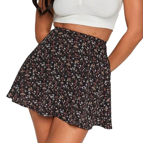 QKEPCY Rock Damen Sommer Kurzer Casual Mini Strand Rock Floral Kurzer Boho kurz Rock Elegante Chiffon Röcke Urlaub Sommerrock Basic Geeignet für Sommer und Alltag（L） von QKEPCY
