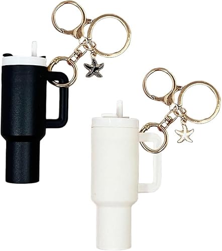 QKEPCY 2 Stück Mini Thermobecher Schlüsselanhänger Seestern Anhänger Trinkbecher Taschenanhänger Aufbewahrungsbehälter Schlüsselring von QKEPCY