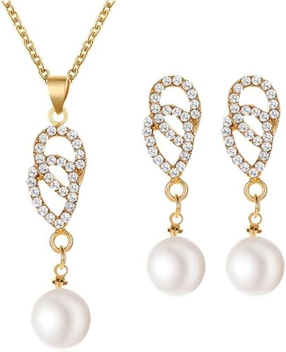 QKEPCY Perlen Schmuckset Damen Teardrop Halskette Kette Ohrringe Set Hochzeitsschmuck-Sets für Dammen Schmuckset Geschenke für Frauen Jahrestag Geburtstag Muttertags Geschenk von QKEPCY