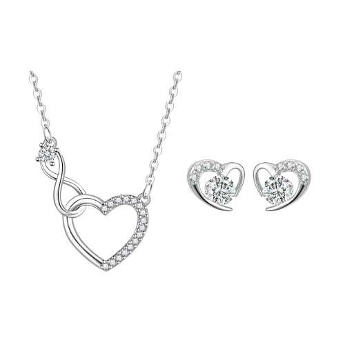 QKEPCY Tqt23 Infinity Herz Schmuckset Ohrringe Halskette Zirkonia Kristall Silber Damen Schmuck Unendlichkeit Symbol Anhänger von QKEPCY