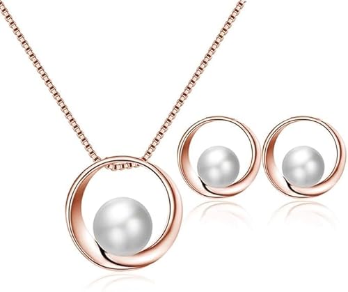 QKEPCY Kreisförmiger Perlen Schmuckset Halskette Ohrringe Damen Elegante Kombination Hochwertige Accessoires von QKEPCY
