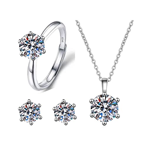 QKEPCY Schmuckset für Damen Halskette Ohrringe und Ring Set, Anhänger Halskette Ohrringe und Ring Set Zirkonia Schmuck Jahrestag Hochzeit Schmuckset für Sie Freundin Ehefrau Mädchen von QKEPCY