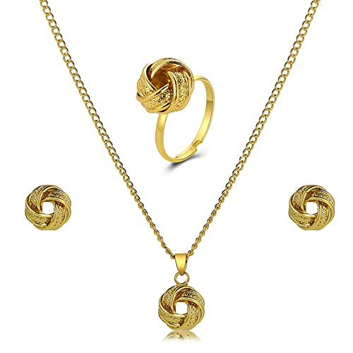 QKEPCY Knoten Schmuckset Damen Halskette Ohrringe Ring Klassisch Elegant Schmuck Kette Ohrstecker Verstellbar Alltagsschmuck Jubiläum Hochzeit von QKEPCY