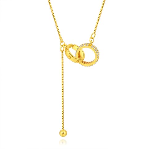 QKEPCY Silber Gold Kette Dame Kristall Herz Anhänger Halskette Liebe Einstellbare Silber Halskette Verschlungener Anhänger Halskette mit Karabiner-Verschluss (Gold) von QKEPCY