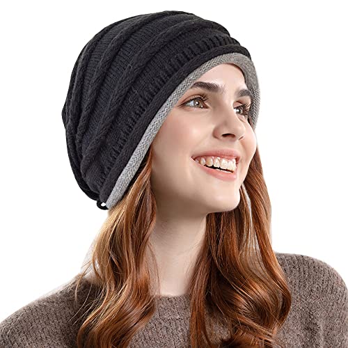 QKEPCY Strickmütze Damen Slouch Beanie Mütze Grobstrick Warme Wintermütze Klassische Gefütterte Wollmütze Unisex von QKEPCY