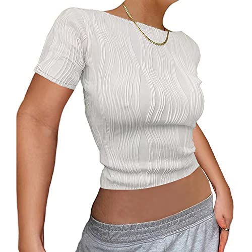 QKEPCY T-Shirt Damen Crop Top Damen Langarm Sportshirt Sexy Sport Oberteil Strick Crop T-Shirt Bauchfrei Oberteile Langarmshirt Cropped Tops Pullover Langarm Shirts (M) von QKEPCY