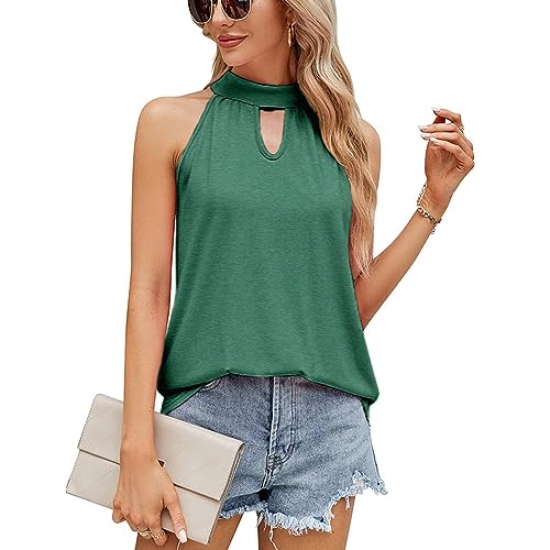 QKEPCY Tank Top Damen Sommer Ärmellos Blusentop Sexy Weste Shirt Strand Vest Top Bluse Basic Tunika Casual Lose Shirt Elegant Oberteile Cami Top Sexy (Grün M) von QKEPCY