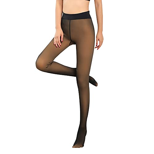 QKEPCY Thermostrumpfhosen für Damen Gefütterte Strumpfhose Gefälschte Durchscheinend Plüschstrümpfe Winter Leggings Verdickte Fleece Pantyhose Thermo Strumpfhose (40-70kg - 220g) von QKEPCY