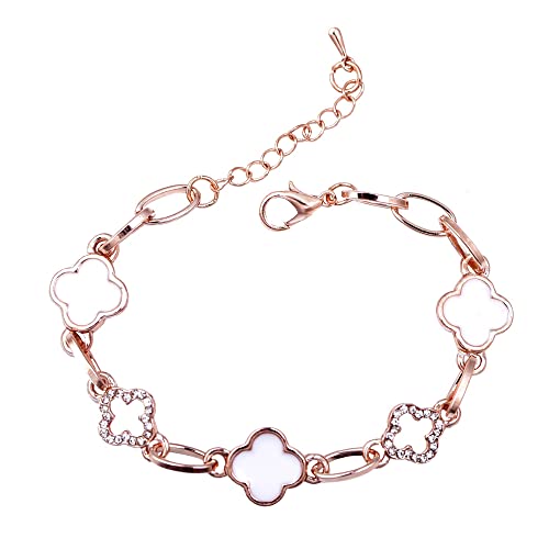 QKEPCY Vierblättriges Kleeblatt Armband für Damen fünf Blumen Verstellbar Armkettchen inimalistischer Damenschmuck bringt Glück und Hoffnung Geschenke für Frauen und Mädchen (Weiß) von QKEPCY