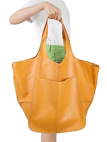 QKFON Damen Große Handtasche PU Leder Satchel Arbeit Tote Schultertaschen Geldbörse Weiche Crossbody Übergroße Tasche Geschenk für Mädchen Frauen Geburtstag Valentinstag Muttertag 70x40x28cm von QKFON