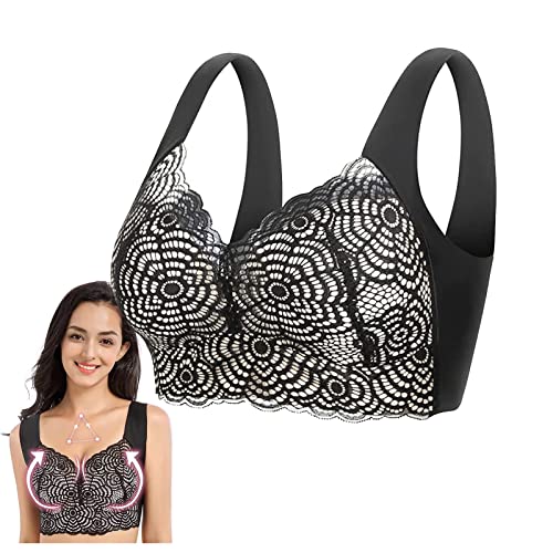 Prettyhealth Lymphvity Detoxification and Shaping & Powerful Lifting Bra,Sexy Spitzen-BH ohne Bügel für Frauen, Shape Detox & Heben der Brust, komfortabler bügelloser BH in Übergröße (Black-B,XL) von QKKO