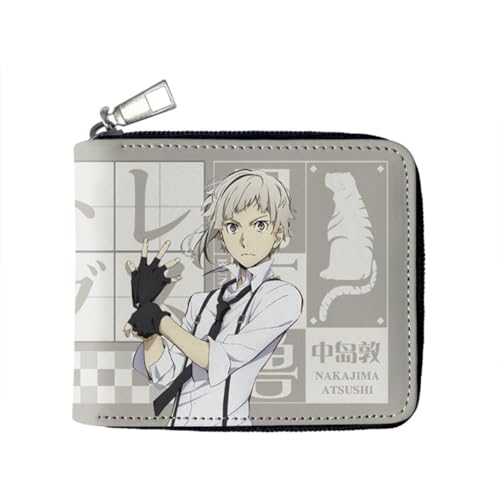 QKNTKF Bungo Stray Dogs 3D-Druck PU Leder Anime Nakahara Chuuya Geldbörsen Cartoon Dazai Osamu Geldbörse mit Reißverschluss Münzbörse Bifold Kurze Geldbörse Mädchen Jungen Geldbörse für Teenager, Typ von QKNTKF