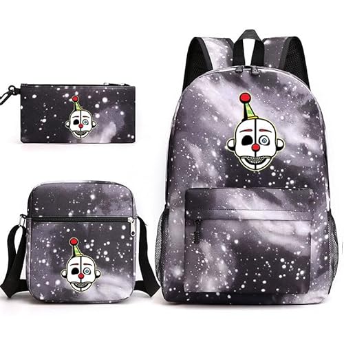 QKNTKF FNAF FNAF Schultasche, Federmäppchen, FNAF, Sicherheitsverletzung, 3D-Druck, Schultasche, einzelne Umhängetasche, Federmäppchen für Jungen, Mädchen, Studenten, 3 Stück, Typ 20, 32*13*45cm, von QKNTKF