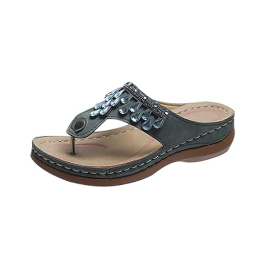 QKNTKF Orthopädische Sandalen für Damen, Fußgewölbeunterstützung, breite Passform, Keilsandalen, Strandurlaub, Zehensteg, Sommer, Strand, Pool, Schuhe, 19 grün, 36.5 EU von QKNTKF