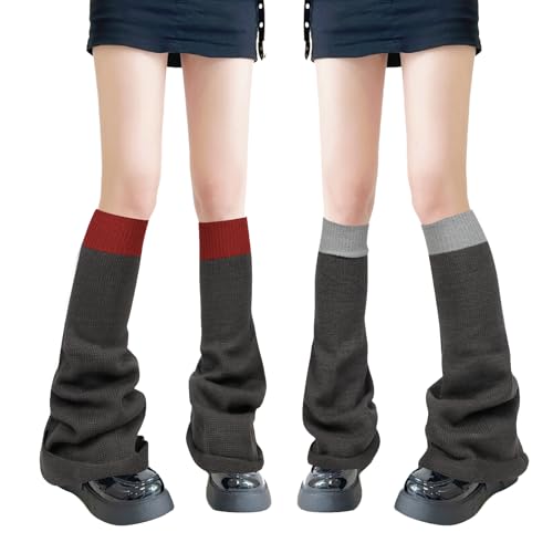 QKURT 2 Paar lange Beinstulpen, gestrickte Winter-Thermo-Beinstulpen, Punk-Kniestrümpfe, Stiefel-Manschettenwärmer für Damen und Mädchen von QKURT