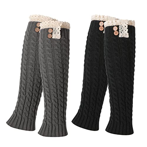 QKURT 2 Paar lange Beinwärmer,Sport-Yoga-Beinwärmer Winterstiefel-Manschettenwärmer für Damen, Mädchen von QKURT