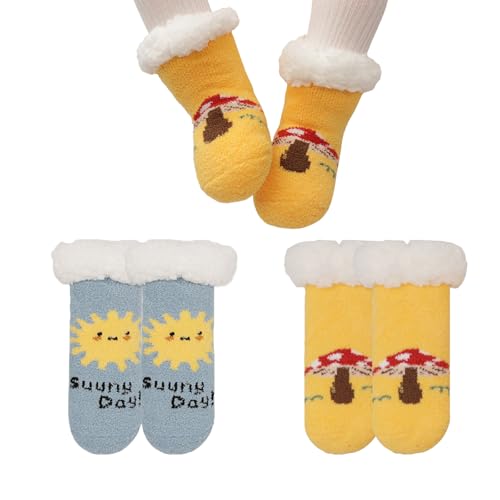 QKURT 2 Paar rutschfeste flauschige Babysocken, Kleinkinderbettsocken, Hausschuhsocken für den Winter mit Anti-Rutsch-Griffen für Jungen und Mädchen im Alter von 0–3 Jahren von QKURT