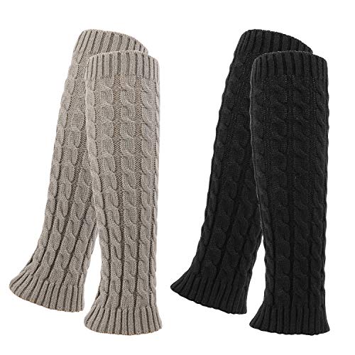 QKURT 2Paare Beinwärmer,Knie Hoch Stulpen Braun Legwarmers für Damen,Warme Beinstulpen Strick von QKURT