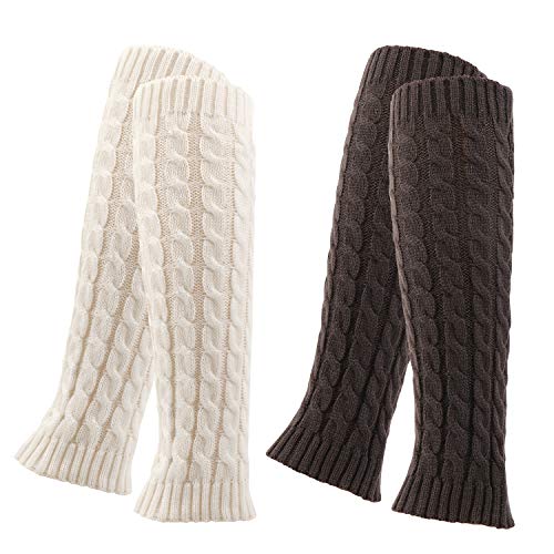 QKURT 2Paare Beinwärmer,Knie Hoch Stulpen Braun Legwarmers für Damen,Warme Beinstulpen Strick von QKURT