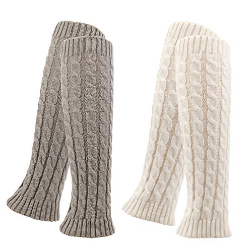 QKURT 2Paare Beinwärmer,Knie Hoch Stulpen Braun Legwarmers für Damen,Warme Beinstulpen Strick von QKURT