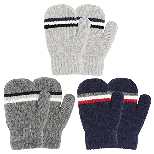 QKURT 3 Paar Kinder Strickhandschuhe Kinder Magic Fäustlinge Gefütterte Fleece Thermohandschuhe Baby Winter Warme Handschuhe Kinderhandschuhe für 1~3 Jahre alt Baby Mädchen Jungen von QKURT