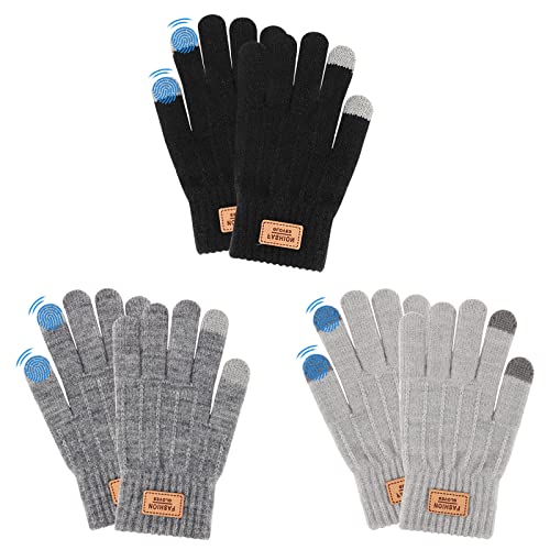 QKURT 3 Paar Kinderhandschuhe mit Touchscreen, Winterhandschuhe Vollfingerhandschuhe für Kinder geflochtene Strickhandschuhe für 6-10 Jahre alte Jungen Mädchen zum Radfahren Laufen Lernen von QKURT