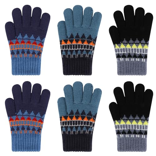 QKURT 3 Paar Kinderzauberhandschuhe, Winter warme Strickhandschuhe für Kinder, stretchige Magiehandschuhe mit ganzen Fingern, unisex Jungen- und Mädchen-Mitthandschuhe. von QKURT