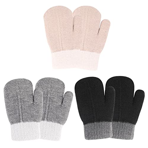 QKURT 3 Paar Kleinkind Fäustlinge, Kinder Strickhandschuhe Kinder Magic Fäustlinge Baby Winter Warm Fäustlinge Kinderhandschuhe für 3~5 Jahre Alt Baby Jungen von QKURT