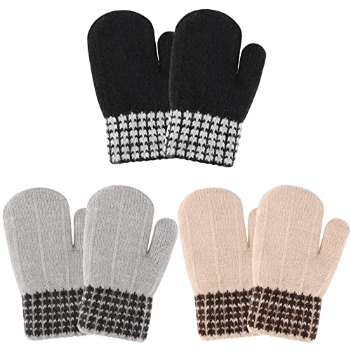 QKURT 3 Paar Kleinkind-Fäustlinge, Vollfinger-Handschuhe Winterhandschuhe Fleece-Fäustlinge Magische Stretch-Handschuhe Strickhandschuhe für Jungen und Mädchen 1 2 3 Jahre alt von QKURT