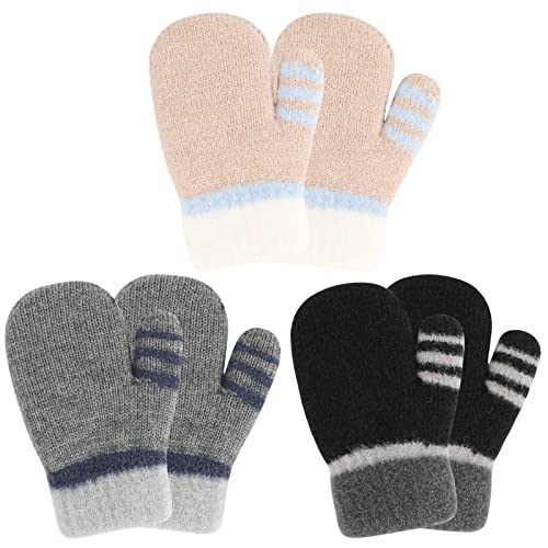 QKURT 3 Paar Kleinkindhandschuhe, Baby Winter Warme Handschuhe Kinder Fäustlinge Kinderhandschuhe Gefütterte Fleece Thermohandschuhe für 1~3 Jahre alte Baby Mädchen Jungen von QKURT