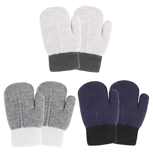 QKURT 3 Paar Kleinkindhandschuhe, Kinder Strickhandschuhe Baby Winter Warme Handschuhe Kinderhandschuhe Gefütterte Fleece Thermohandschuhe für 3~5 Jahre alte Baby Jungen von QKURT