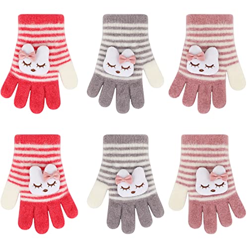 QKURT 3 Paar Magische Handschuhe für Jungen und Mädchen, Kinder gestrickte Handschuhe Kleinkinder Winter Alltag Handschuhe Stretchy weichen vollen Finger Handschuhe Geeignet für Alter 3-8 von QKURT