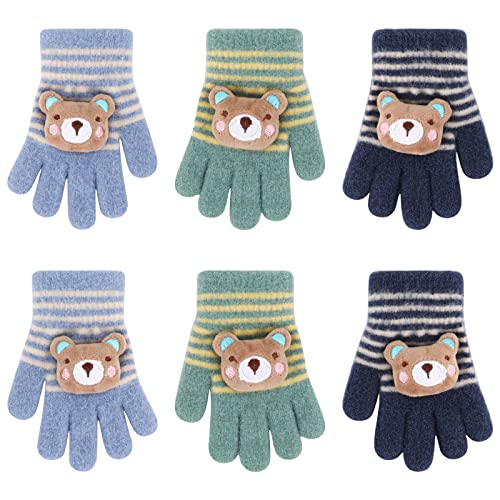 QKURT 3 Paar Magische Handschuhe für Jungen und Mädchen, Kinder gestrickte Handschuhe Kleinkinder Winter Alltag Handschuhe Stretchy weichen vollen Finger Handschuhe Geeignet für Alter 3-8 von QKURT