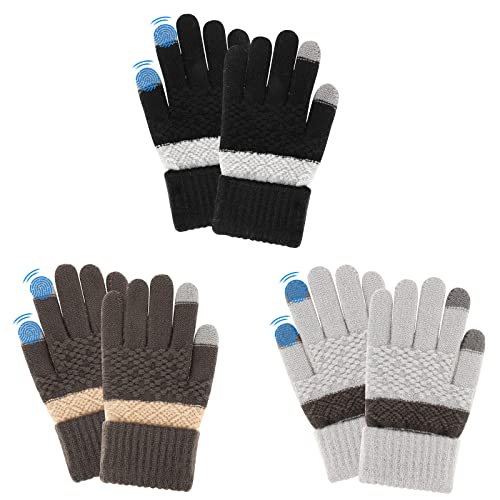 QKURT 3 Paar Touchscreen-Handschuhe für Kinder, Winterhandschuhe Vollfingerhandschuhe Kinder-Strickhandschuhe zum Radfahren, Laufen, Pendeln für Jungen und Mädchen im Alter von 5–8 Jahren von QKURT