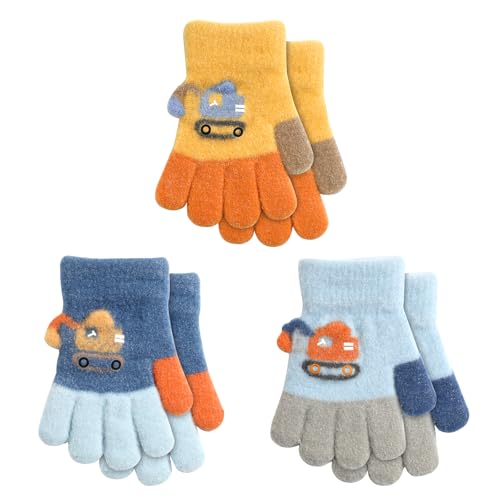 QKURT 3 Paar Zauberhandschuhe für Kinder, Winter-Strickhandschuhe, Kinderfäustling, dehnbare Vollfinger-Thermohandschuhe, Weihnachtshandschuhe für 1–5 Jahre alte Jungen und Mädchen von QKURT
