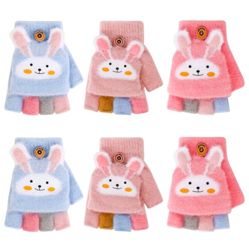 QKURT 3 Paar fingerlose Handschuhe für Kinder, wandelbare Handschuhe, Halbfingerhandschuhe, warme Fäustlinge für den Winter, dehnbare magische Handschuhe für Jungen Mädchen im Alter von 4–10 Jahren von QKURT