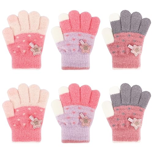 QKURT 3 Paar magische Handschuhe für Kinder, warme Kleinkind-Handschuhe bunte Kristallsand-Handschuhe weiche Thermo-Handschuhe Kinder-Vollfinger-Fäustlinge mit neuartigem Sternmuster für 1–5 Jahre von QKURT
